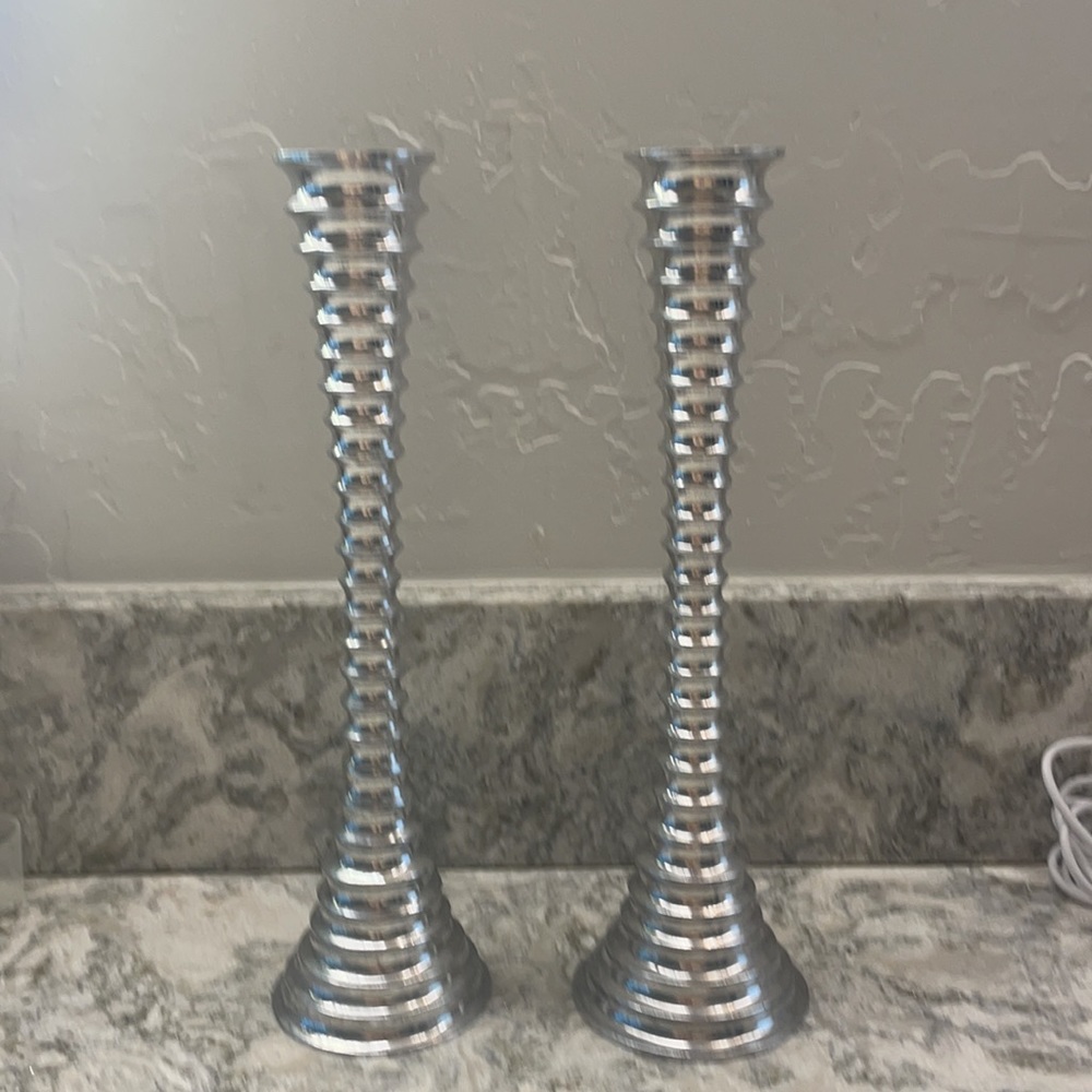Silver Metal Spiral MCM Candlestick Rare Artsy Set - Picture 8 of 8